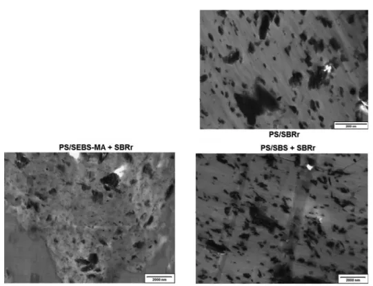 Figure 3 illustrates the TEM pho- pho-tomicrographs of the PS/SBRr binary 