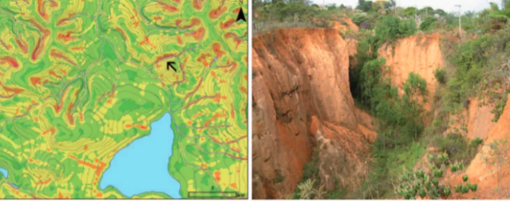 Figure 6 Detail of the gully  erosion hazard map near Lagoa Santa  (Hofmann 2014). The scale ranges from 0  (low risk) to 1 (very high risk)