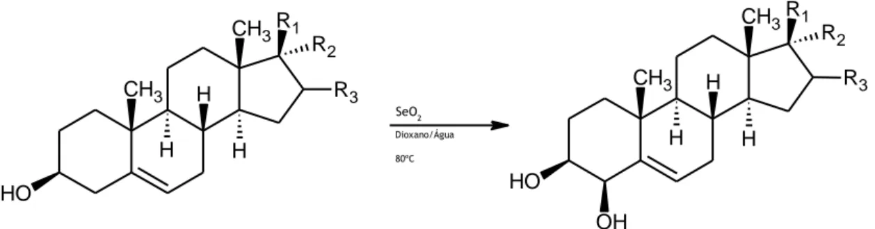 Figura 1.7 – Esquema da reação de hidroxilação alílica de  5 -esteroides, reagentes e condições reacionais  gerais