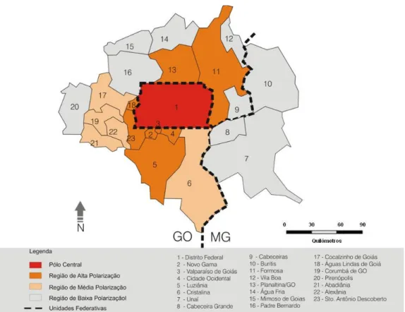 Figura 2: RIDE do Distrito Federal e Entorno e Área Metropolitana de Brasília  Fonte: Execução própria adaptado da Codeplan, 2003