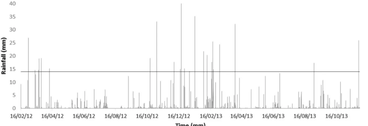 Figure 2. Temporal evolution of  rainfall height in FS1.