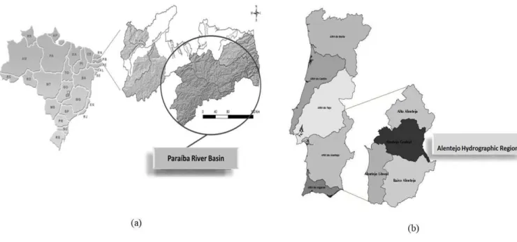 Figure 1. Paraiba River Basin Location (a) and Alentejo Hydrographic Region Location (b)