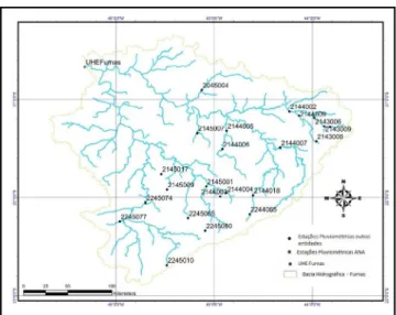 Figure 2 – Selected rainfall stations for analysis The next step was to apply statistical tests used in  research which aims to compare experimental conditions and  provide support so that they are valid and are accepted in  sci-entiic community