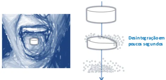 Figura  3.1.  Esquema  com  a  representação  da  administração  de  comprimidos  orodispersíveis  e  sua  desintegração  bucal