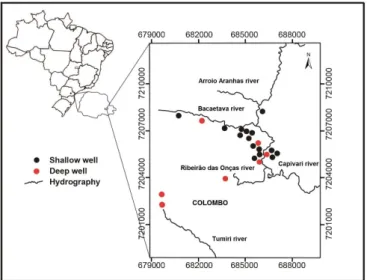 Figure 1. Localization of  monitoring wells on the karst aquifer in  the Capiru Formation of  Açungui Group, Colombo, PR.