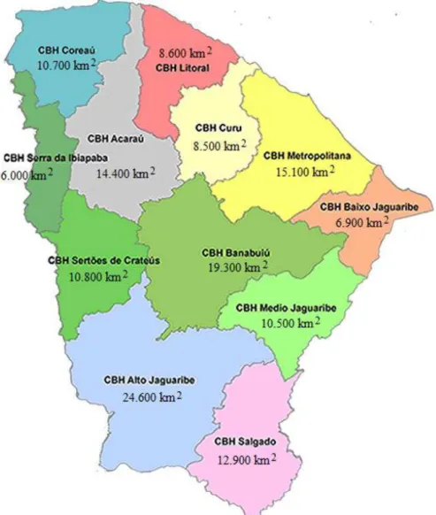 Figure 1. Location of  river basins in the State of  Ceará. CBH is the hydrographic basins committee