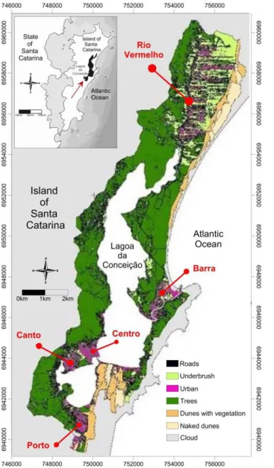Figure 1. Location and occupation map of  the hydrographic  basin of  Lagoa da Conceição