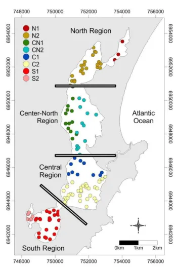 Table 2. Distribution of  the number of  samples used to analyze  the spatial and temporal tendency of  Lagoa da Conceição for each  region: North, Center-North, Central and South
