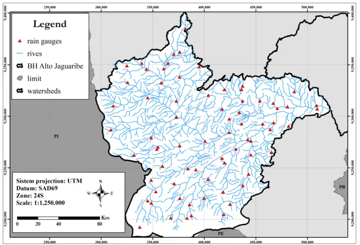 Figure 4. Spatial distribution of  RAMS 6.0 grid points in High Jaguaribe Valley.