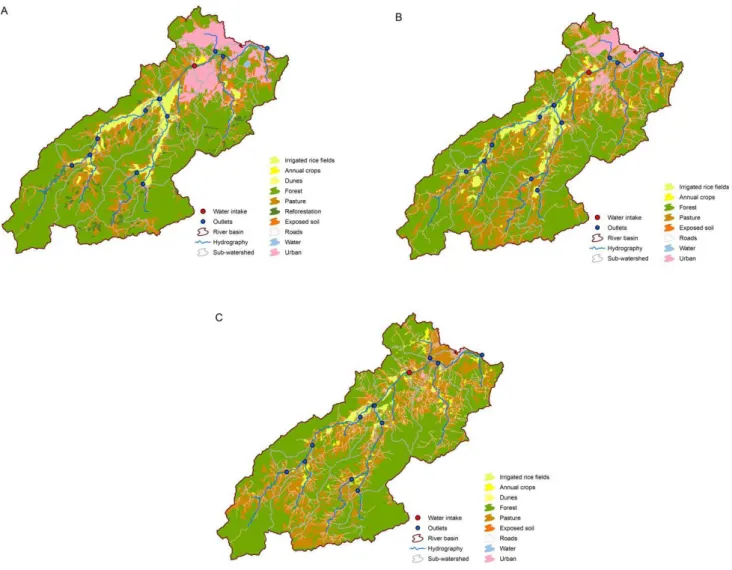 Figure 2. Land use and land cover, (A) 2012; (B) 1978; and (C) 1957.