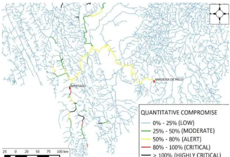 Figure 4. Quantitative potential water use index - Upper Paraguaçu with the integration of  withdrawal and discharge.