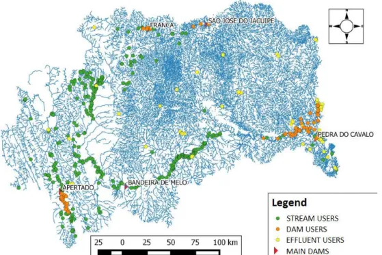 Figure 2. Permitted water users in the Paraguaçu River Watershed.