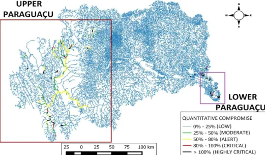 Figure 3. Quantitative potential water use index of  the BHRP stretches with quali-quantitative integration.
