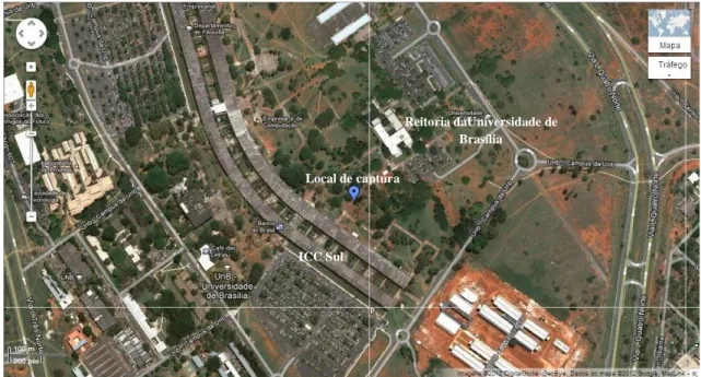 Figura  8.  Mapa  parcial  do  Campus  Darcy  Ribeiro  da  Universidade  de  Brasília  (UnB),  Instituto  Central de Ciências (ICC) Sul (coordenadas -15.764017,-47.867703)