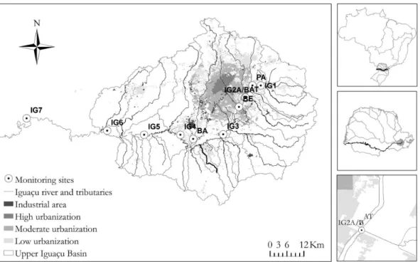Figure 1. Upper Iguaçu Basin and monitoring sites.