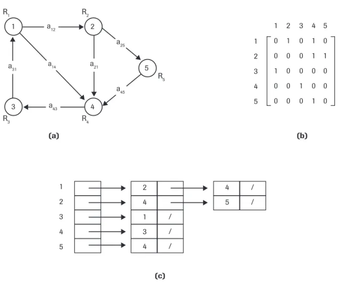 Figure 11: Example of RAG (a), the adjacency matrix (b) and adjacency list representation (c).