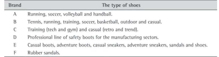Table 3. Footwear produced in the plant analyzed according to the category: sports, professional or casual.