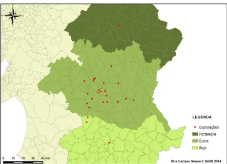 Figura 3. Localização geográfica das explorações testadas por Imunofluorescência Direta (n=25).