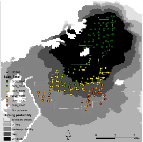 Fig. 9 – Active fires for BCM1 51h after ignition represented in a color gradient. 