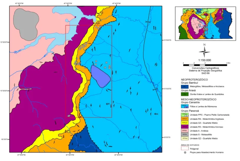 Figura 2.2: Mapa geológico da área de estudos. Modificado de Freitas-Silva e Campos 1998