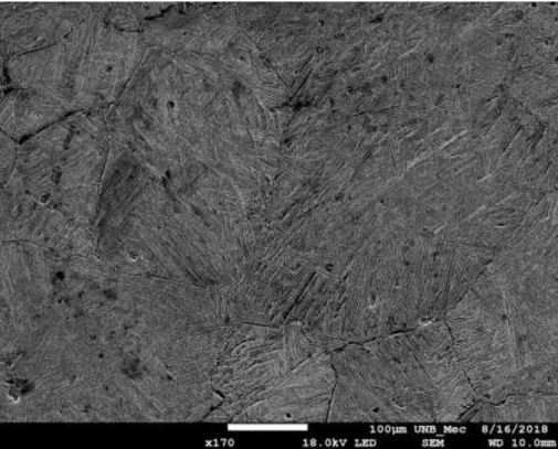 Figura 71. Visão geral da microscopia eletrônica de varredura da liga Ti-22Nb- Ti-22Nb-6Zr, apresentando lamelas de α e fase interlamelar β