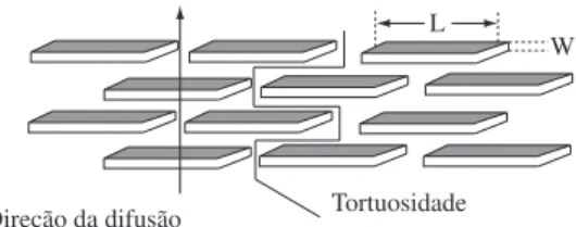 Figura  3.  Representação  da  orientação  das  nanoplaquetas  de  argila  na  membrana de permeação [4] .