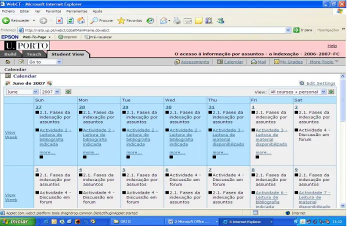 Fig. 3 – View of the calendar with the planning of activities 