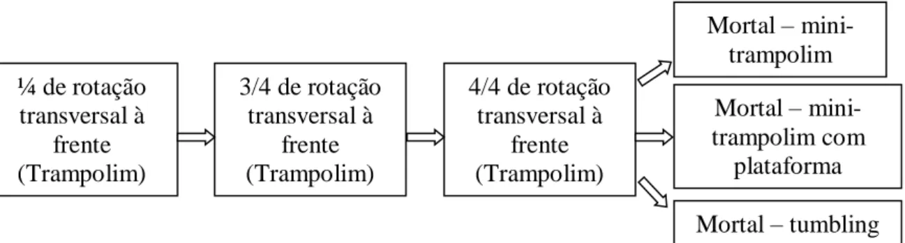 Figura 7. Exemplo de aprendizagem de uma técnica no trampolim e a transferência para os restantes aparelhos.