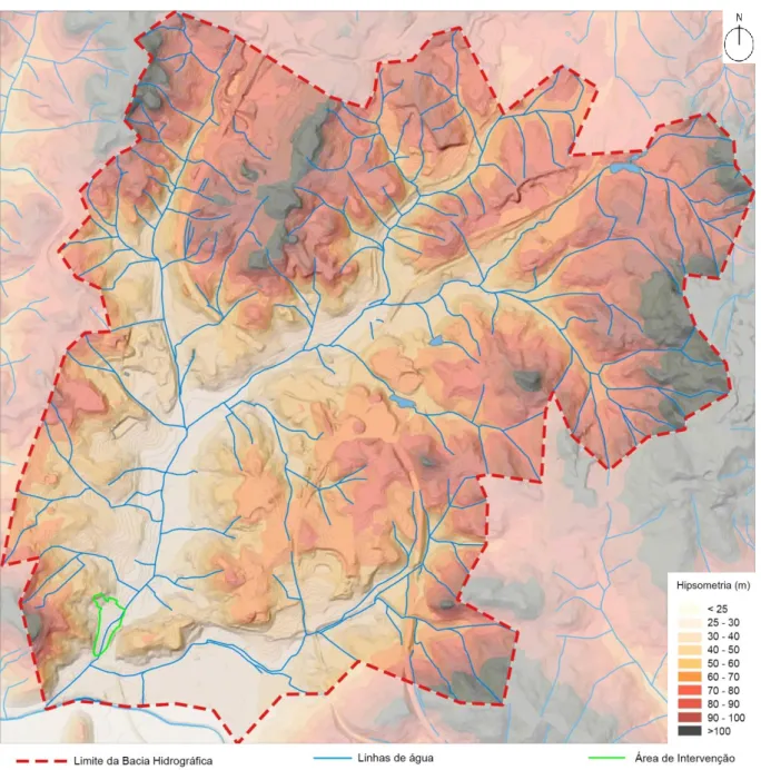 Figura 4.6. Morfologia da Bacia Hidrográfica da Vala dos Amiais. Escala 1: 25 000.  