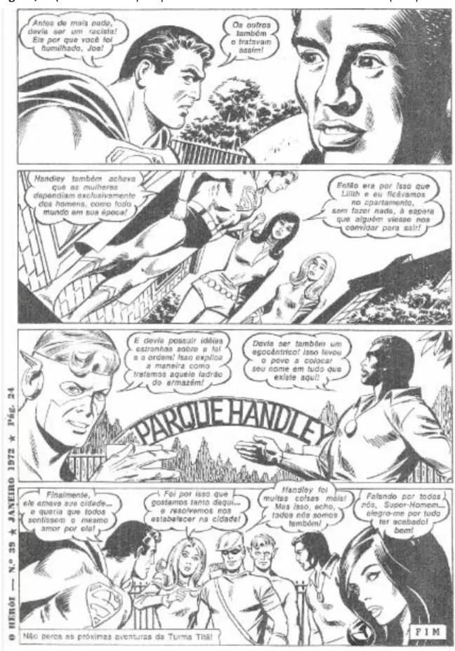 Figura 7 – Quadrinhos de explicação do racismo no roteiro de Steve Skeates. Arquivo pessoal