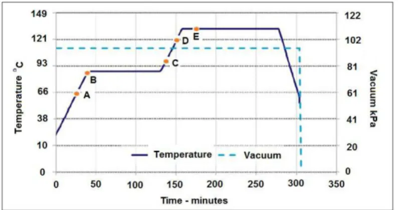Figure 1. Representation of the prepreg curing cycle, highlighting the curing interruptions