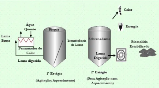 Figura 2.2  -  Identificação dos Produtos Obtidos num Processo de Digestão Anaeróbia Mesofílica  (Dois Estágios), (Fonte: Duarte, 2007)