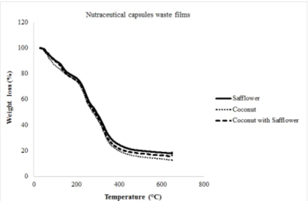 Figure 3. Scanning electron microscopy (SEM) of the surface of nutraceutical capsule waste based films of (a) coconut with safflower; 