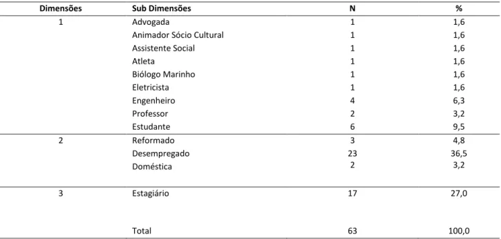 Tabela 7.  Dados descritivos das profissões dos participantes 