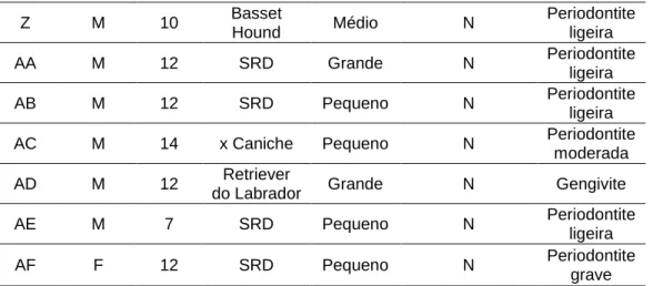 Tabela 5 (continuação). Identificação e dados relevantes de cada cão da amostragem.