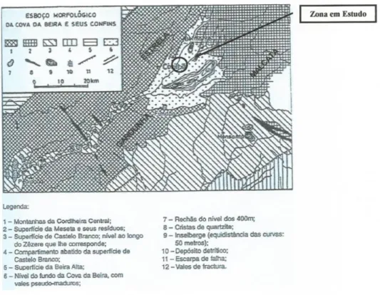 Figura 3.2 – Esboço geomorfológico da Cova da Beira e região envolvente (Marques et al., 2006) 