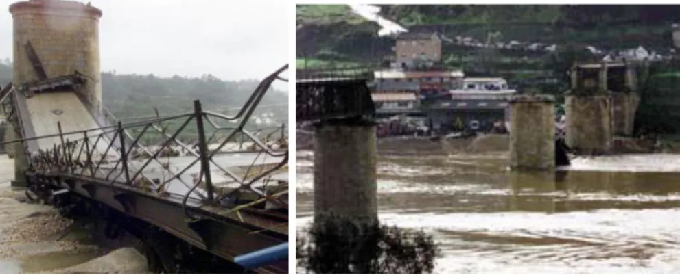 Figura 2.60 - Ponte de Entre-os-Rios em ruina devido essencialmente à erosão nos seus pilares (TVI24) 