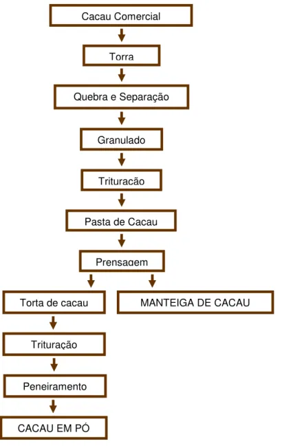 Figura 6 – Esquema geral da produção da pasta de cacau e dos seus subprodutos. 