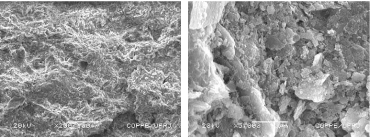 Figura 5: Micrografias obtidas por MEV da superfície de fratura da composição sem resíduo