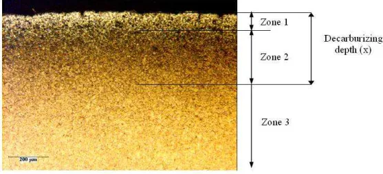 Figure 2: Optical micrograph of the cross section of a sample austenitised during 105 minutes