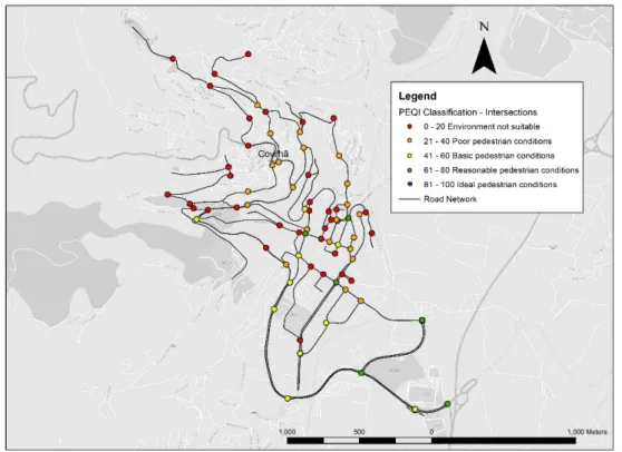 Figure 1 shows the thematic map output with the achieved PEQI PT scores for the analysed intersections