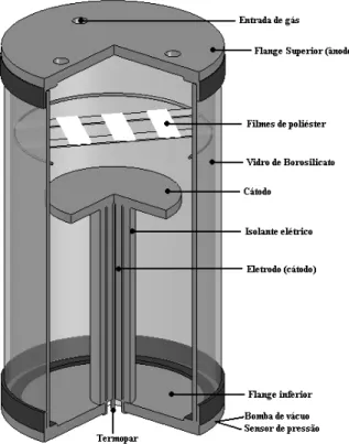 Figura 1: Desenho esquemático do reator de plasma usado no   tratamento dos filmes de poliéster