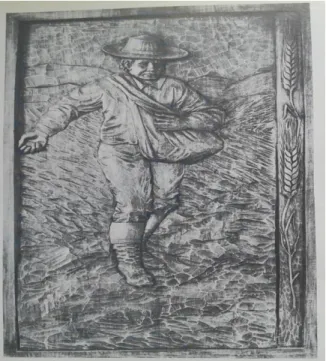 Figura 4: Reprodução de imagem esculpida em placa de madeira pelo artesão tirolês Gottfried Thaler, da  colônia austríaca de Treze Tílias – SC, intitulada “O Semeador”