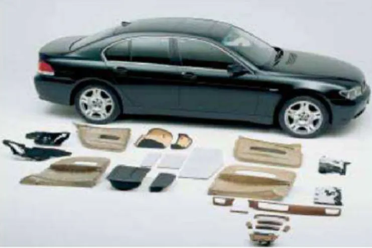 Figure 1 : Components of a BMW sedan fabricated with lignocellulosic fiber reinforced polymer composites  [5]