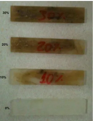 Figure 3: DMA specimens of DGEBA/TETA epoxy composites incorporated with different volume  fractions of ramie fibers