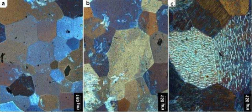 Figure 6: Surface microstructure of the samples processed at 1,5 (a), 6 (b) and 12 mm/min.(c), after heat  treatment, without any metallographic preparation