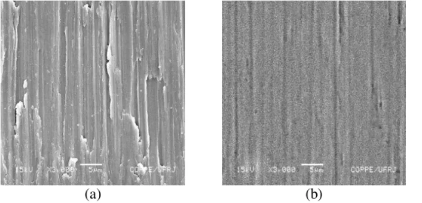 Figure  1  shows  representative  SEM  images,  with  the  same  magnification  of  the  studied  surfaces: 
