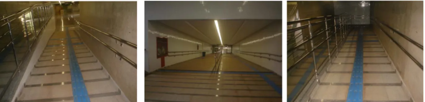 Ilustração 33 – Fotos das rampas da Estação de Metrô 108 Sul sinalizadas com pisos táteis de alerta e direcional