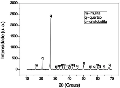 Figura 3: Difratograma de raios-X da formulação M47,5 sinterizada a 1230 °C. 