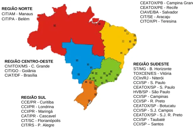 Figura 5. Centros de Informações e Assistência Toxicológica no Brasil. 